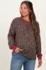 Brown Ribbed Animal Print Contrast Trim Maternity Pullover sold by Pinkblush