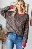 Brown Ribbed Animal Print Contrast Trim Maternity Pullover sold by Pinkblush