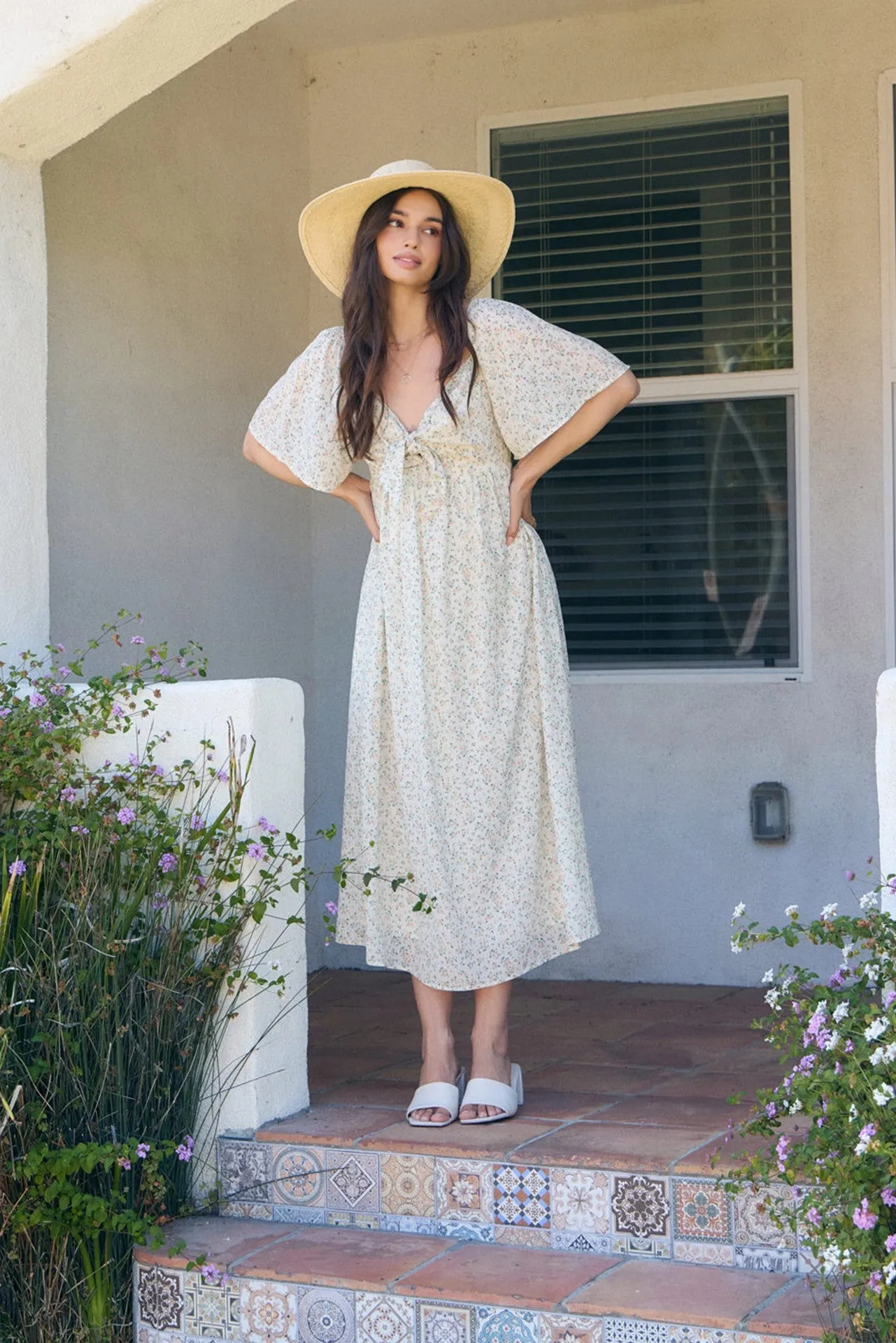 Peach Floral Front Tie Maternity Midi Dress sold by Pinkblush product image thumbnail 5