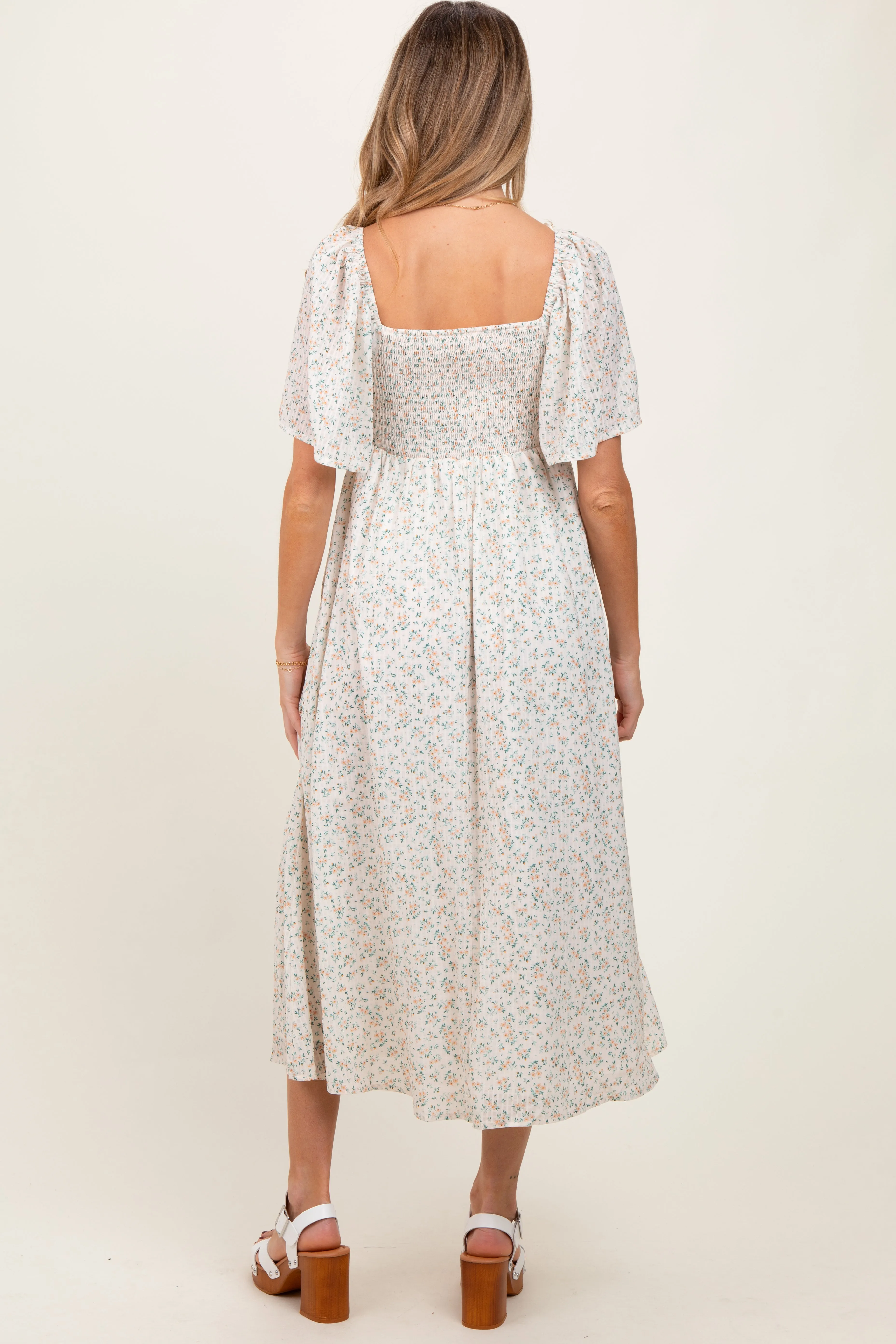 Peach Floral Front Tie Maternity Midi Dress sold by Pinkblush product image thumbnail 4