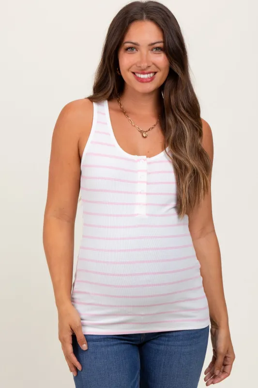 Pink Striped Ribbed Button Detail Maternity Tank Top sold by Pinkblush
