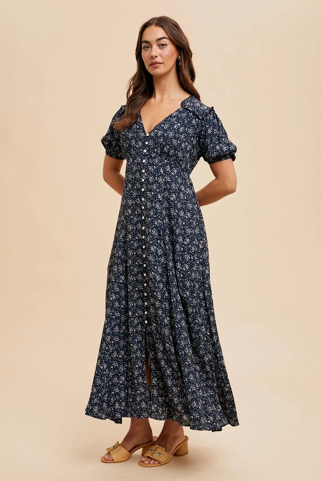Navy Floral Button Down Maternity Dress sold by Pinkblush product image thumbnail 2