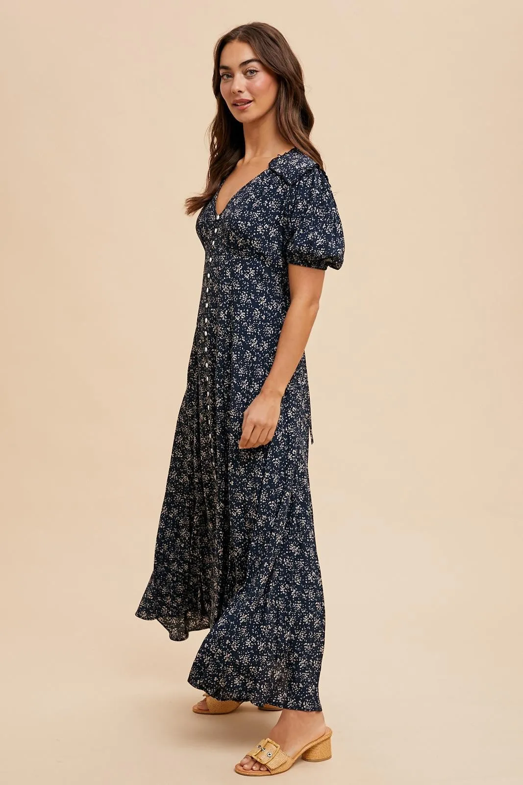 Navy Floral Button Down Maternity Dress sold by Pinkblush product image thumbnail 3