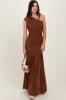 Mocha Ruched Mesh One Shoulder Maternity Maxi Dress sold by Pinkblush