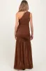 Mocha Ruched Mesh One Shoulder Maternity Maxi Dress sold by Pinkblush