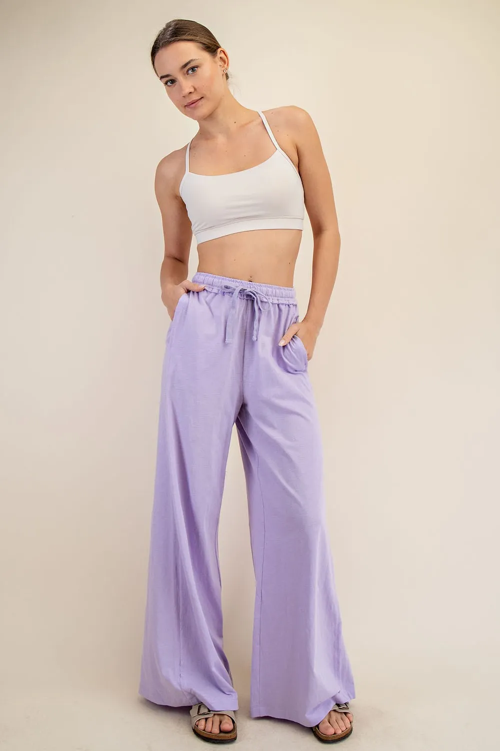 Lavender Drawstring Wide Leg Lounge Pant sold by Pinkblush