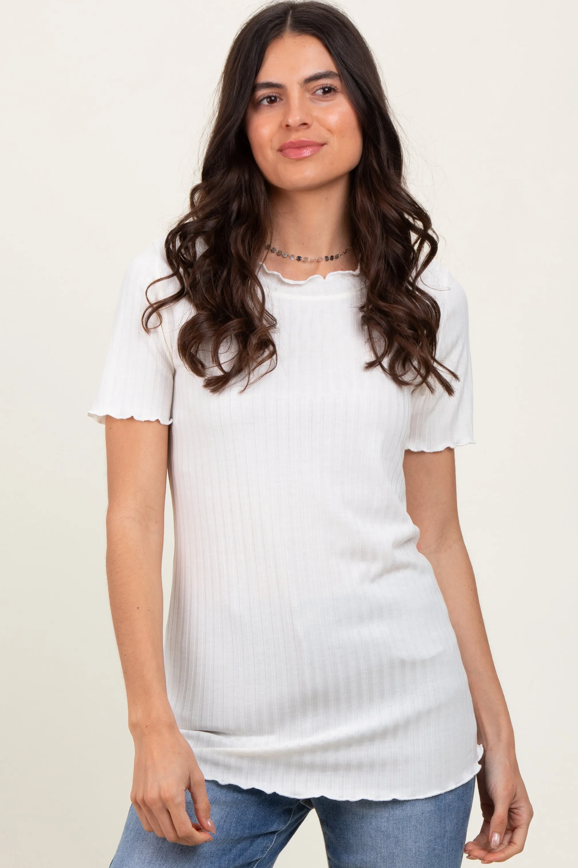 Ivory Ribbed Short Sleeve Top sold by Pinkblush product image thumbnail 2