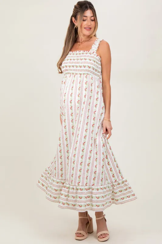 Red Floral Smocked Sleeveless Maternity Maxi Dress sold by Pinkblush