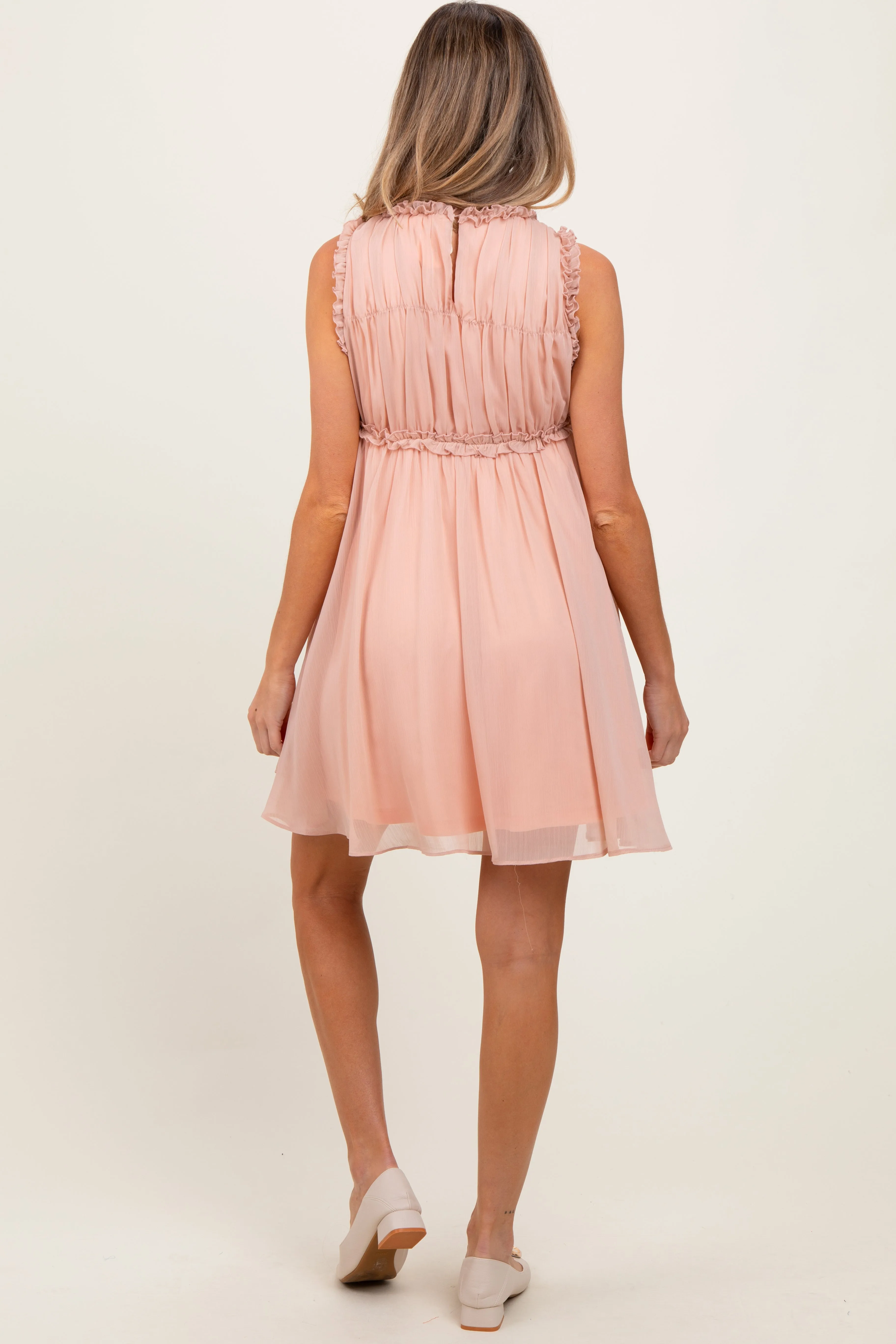 Peach Ruffle Detail Sleeveless Maternity Mini Dress sold by Pinkblush product image thumbnail 4