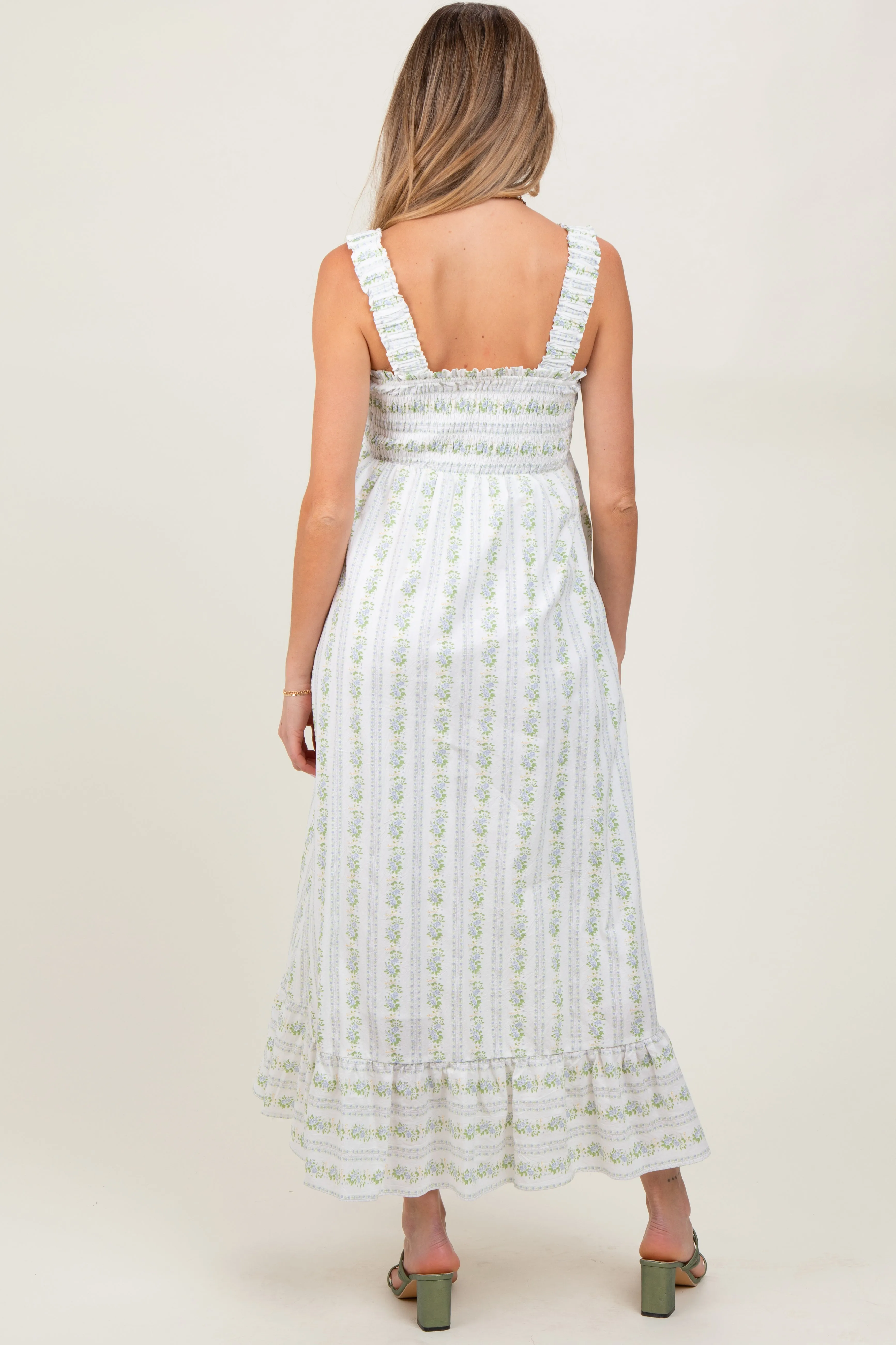 Blue Floral Smocked Sleeveless Maternity Maxi Dress sold by Pinkblush product image thumbnail 3