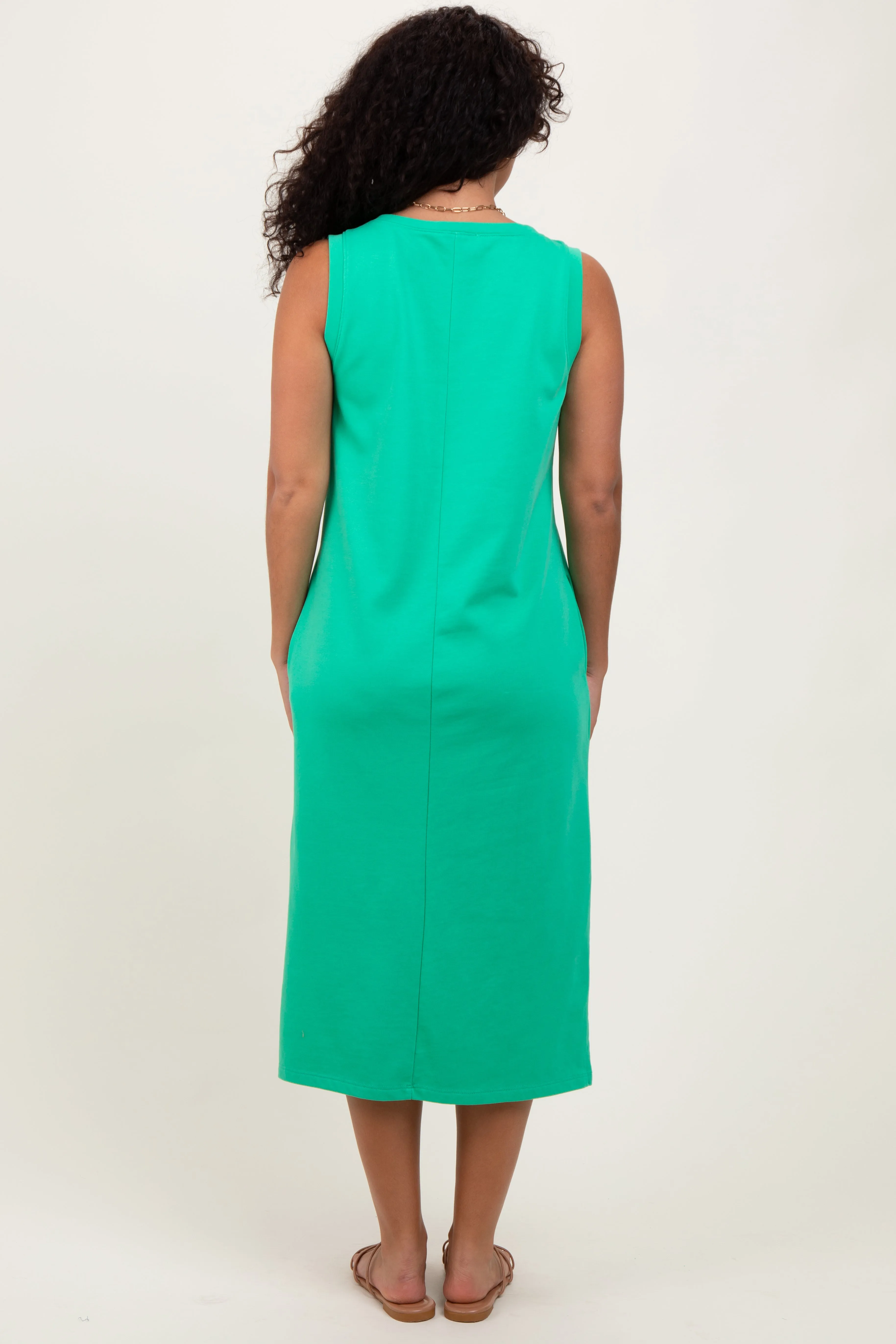 Green V-Neck Sleeveless Side Slit Midi Dress sold by Pinkblush product image thumbnail 3
