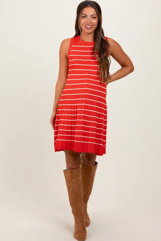 Orange Ribbed Pleated Knit Sleeveless Maternity Mini Dress sold by Pinkblush