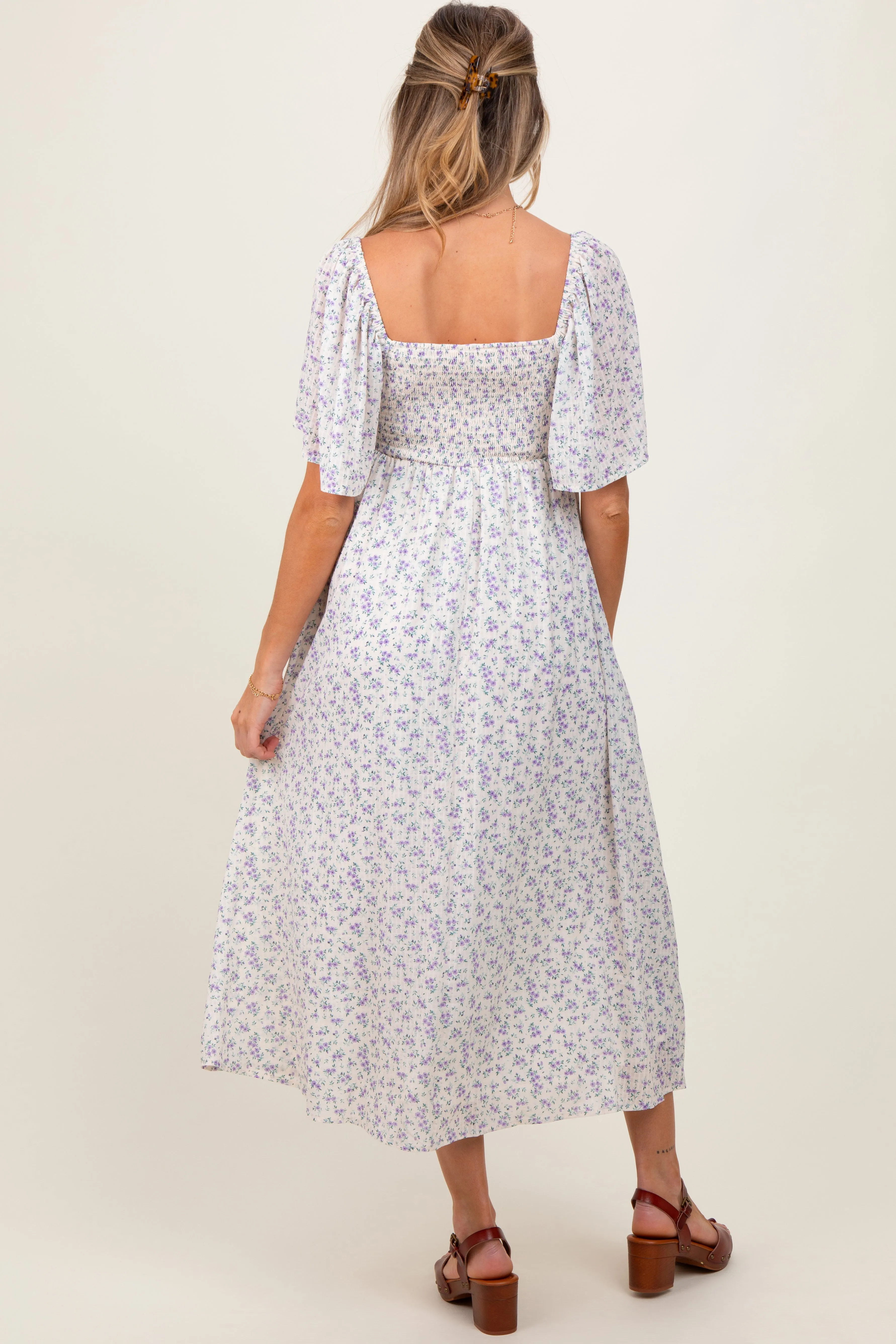 Lavender Floral Front Tie Maternity Midi Dress sold by Pinkblush product image thumbnail 4