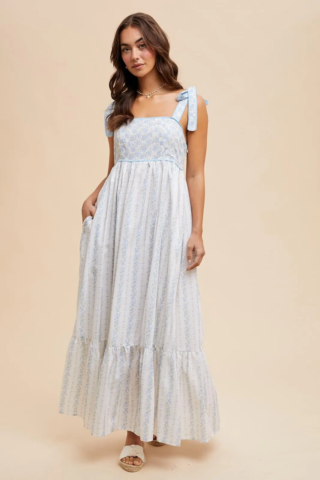 Light Blue Floral Floral Cotton Dress sold by Pinkblush product image thumbnail 3