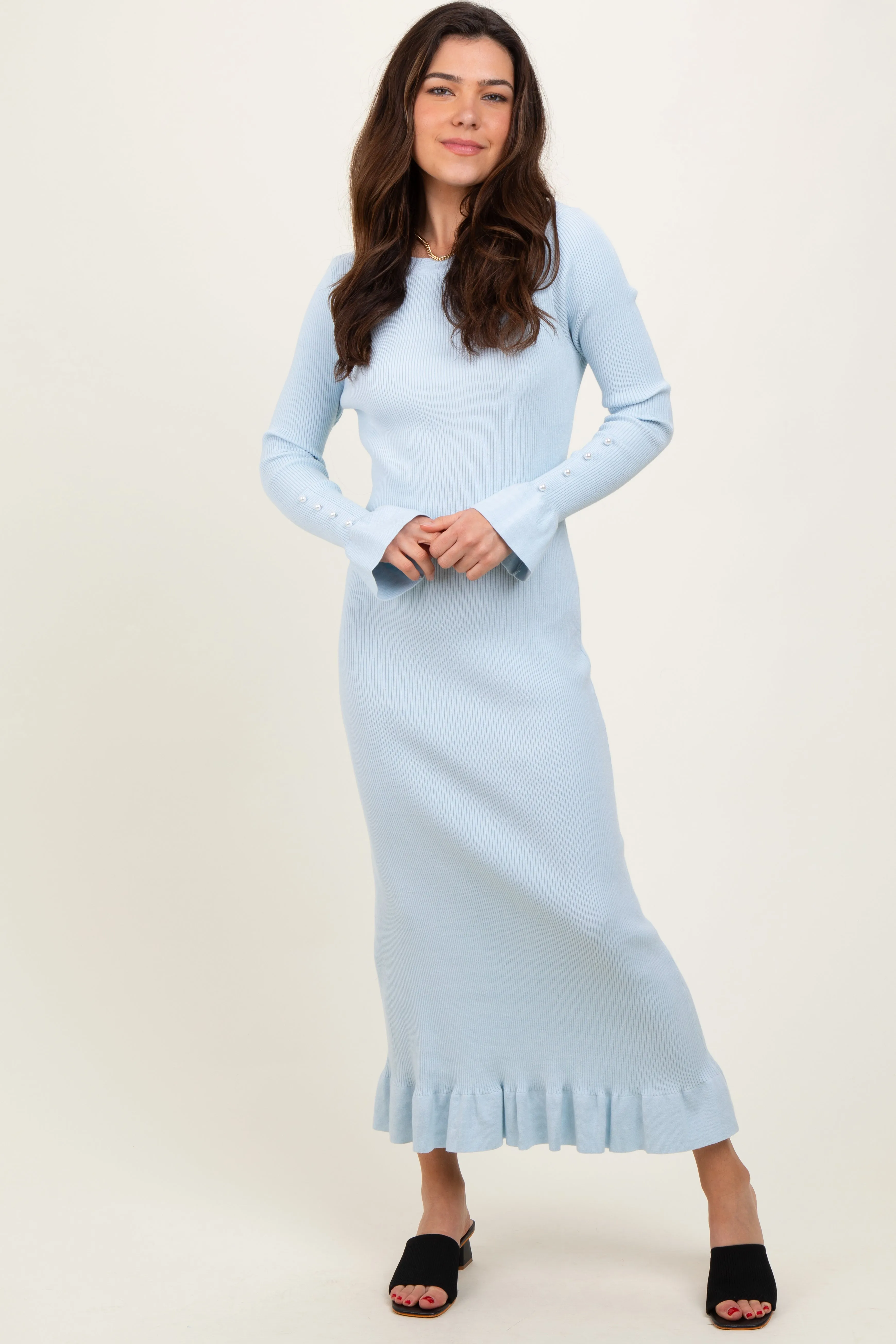Light Blue Ribbed Knit Bow Back Maternity Maxi Dress sold by Pinkblush product image thumbnail 5