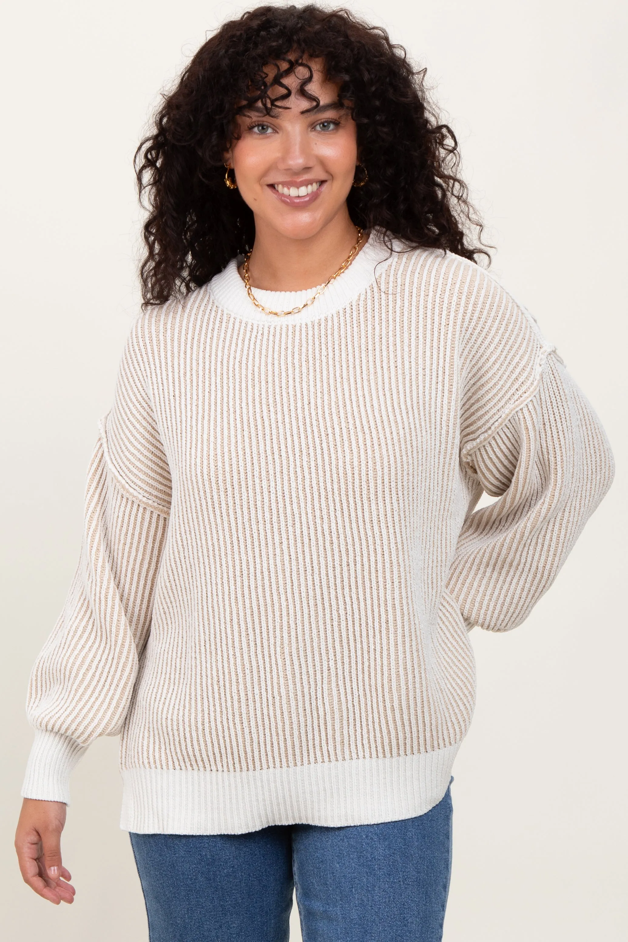 Taupe Ribbed Balloon Sleeve Maternity Sweater sold by Pinkblush product image thumbnail 5