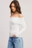 White Off Shoulder Foldover Long Sleeve Top sold by Pinkblush