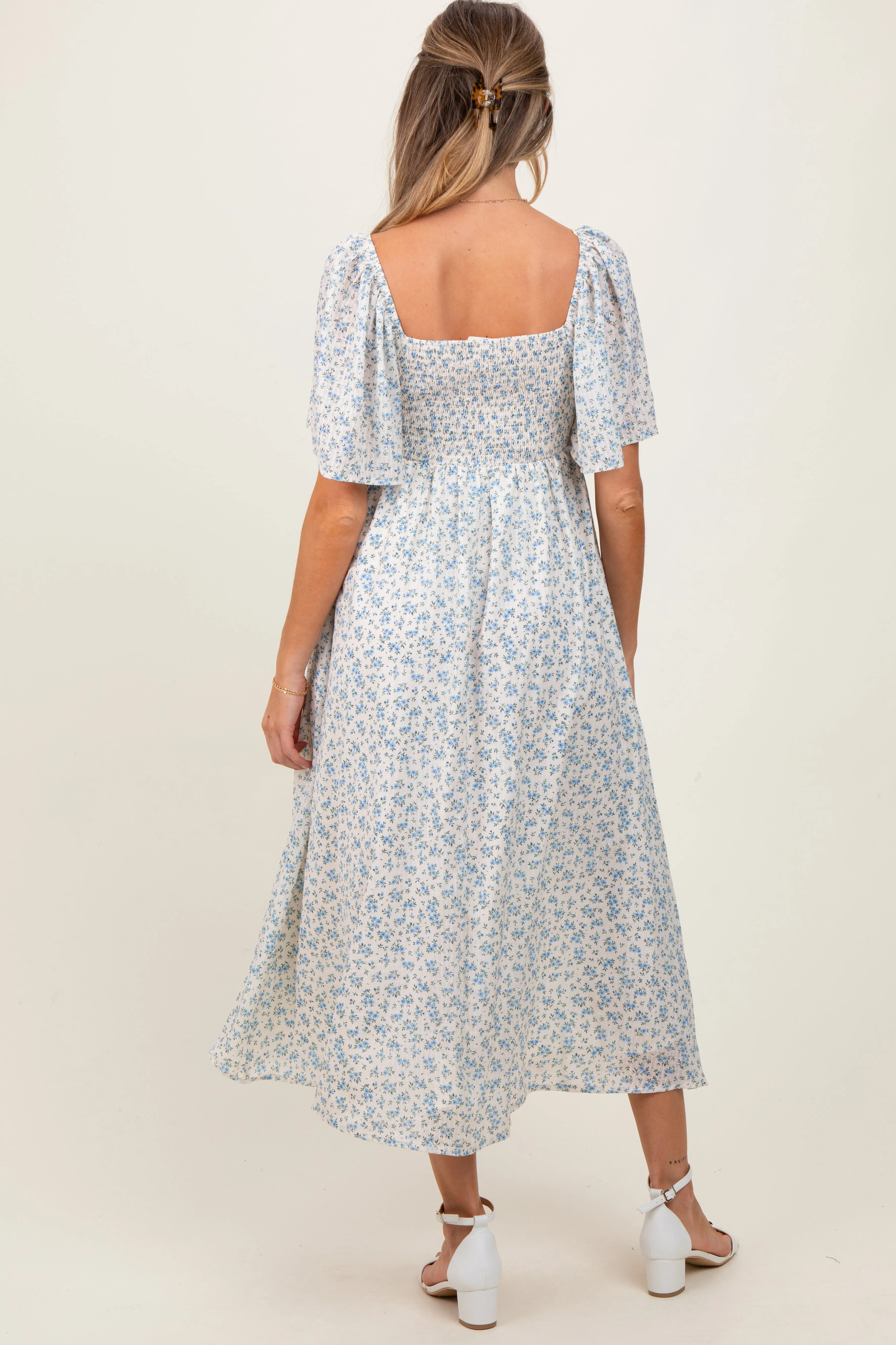 Blue Floral Front Tie Maternity Midi Dress sold by Pinkblush product image thumbnail 4