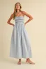 Light Blue Embroidered Strapless Smocked Bodice Flared Midi Dress sold by Pinkblush