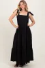 Black Shoulder Tie Tiered Maxi Dress sold by Pinkblush
