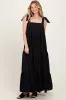 Black Shoulder Tie Tiered Maxi Dress sold by Pinkblush