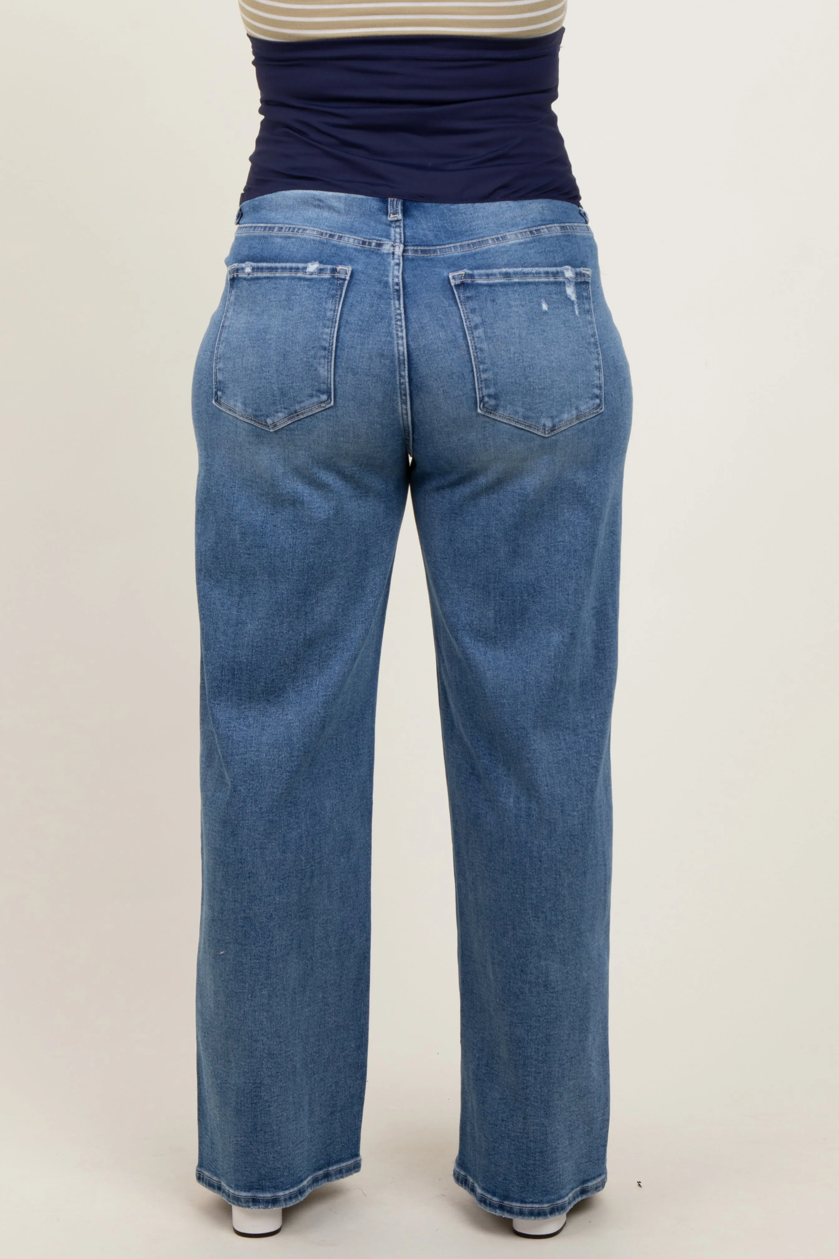 Blue Distressed Open Knee Wide Leg Maternity Plus Jeans sold by Pinkblush product image thumbnail 5