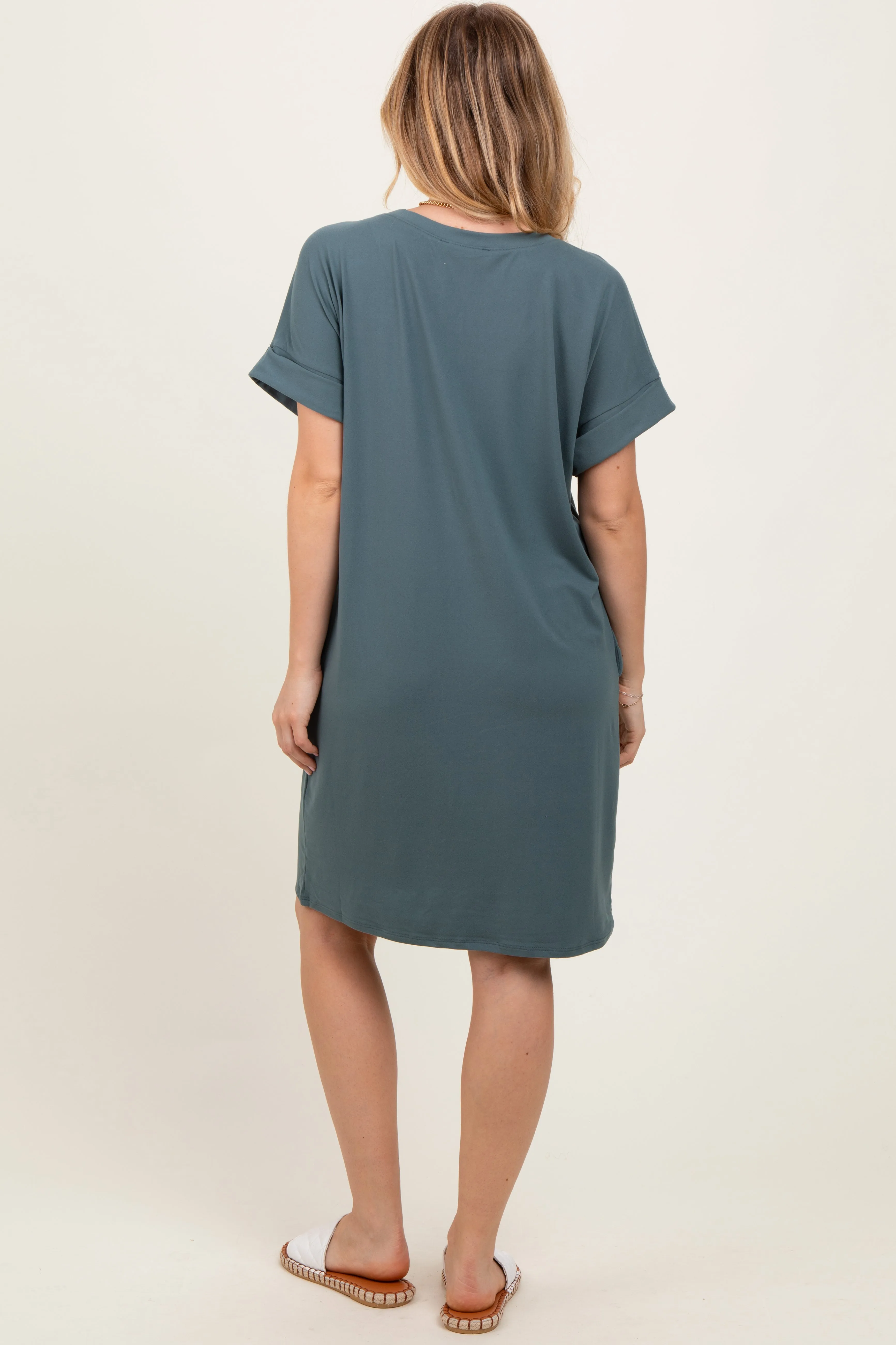 Jade Brushed Rolled Short Sleeve V-Neck Dress sold by Pinkblush product image thumbnail 4