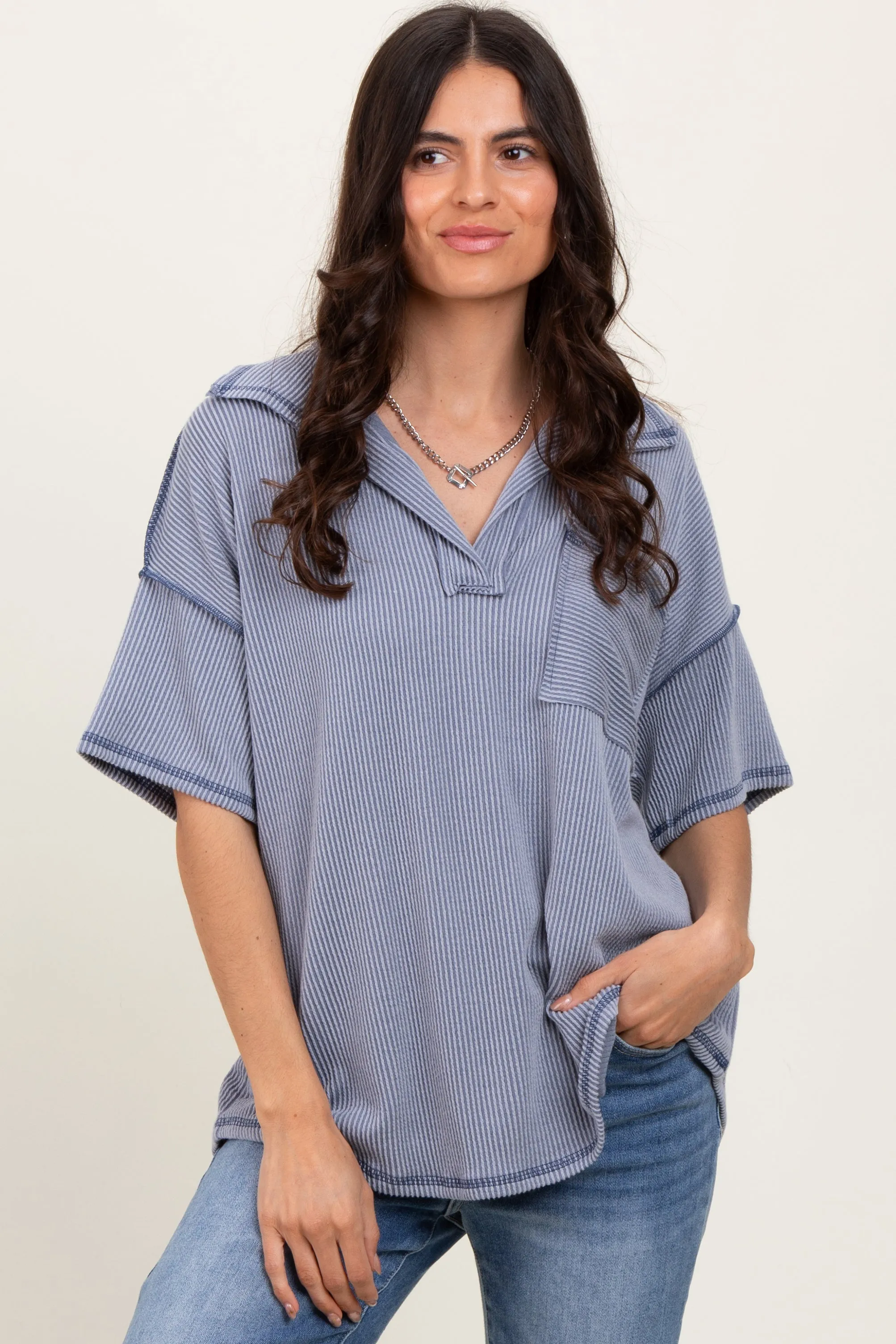 Gray Ribbed Reverse Stitch Tunic Top sold by Pinkblush product image thumbnail 2