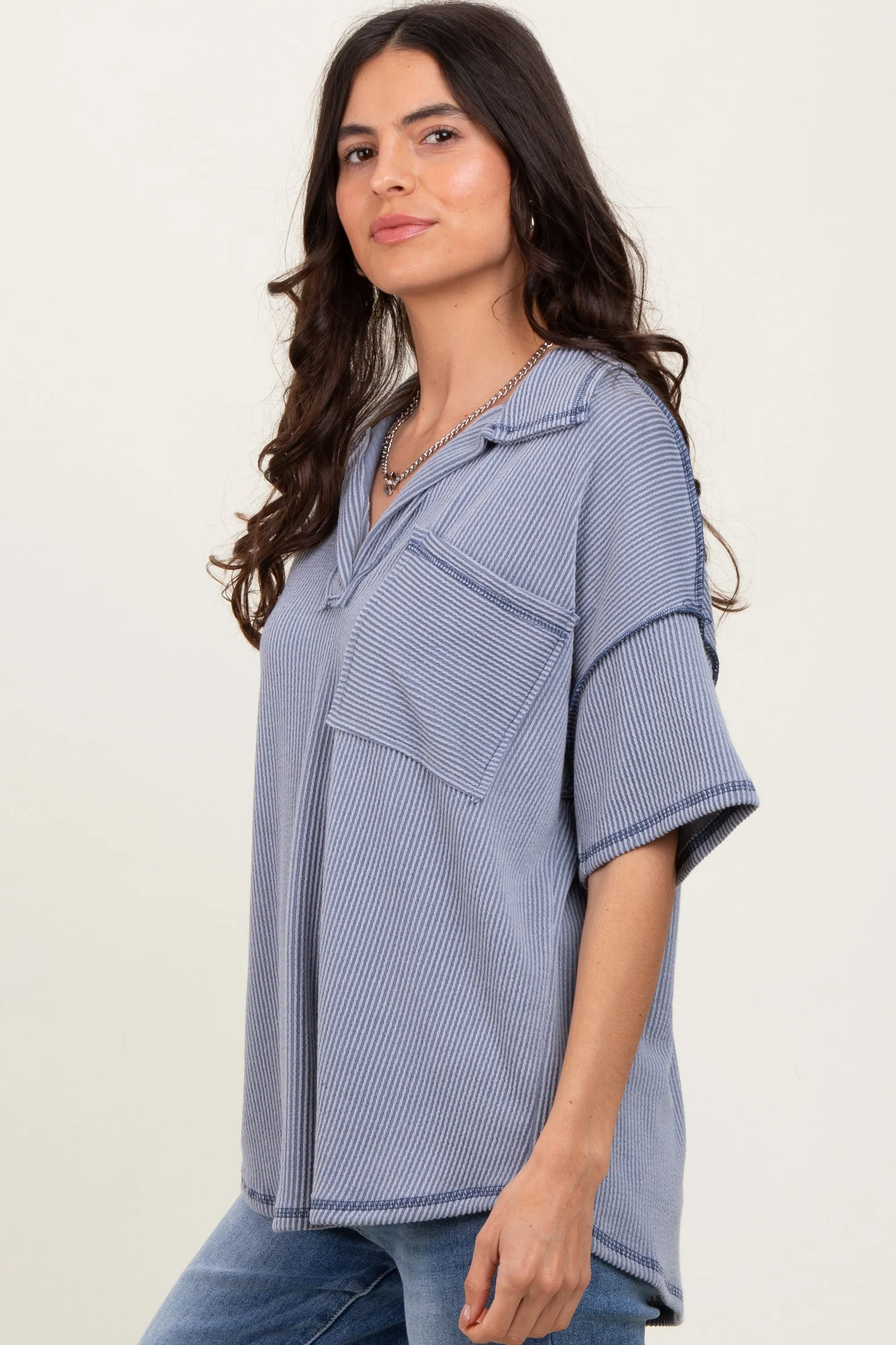Gray Ribbed Reverse Stitch Tunic Top sold by Pinkblush product image thumbnail 3
