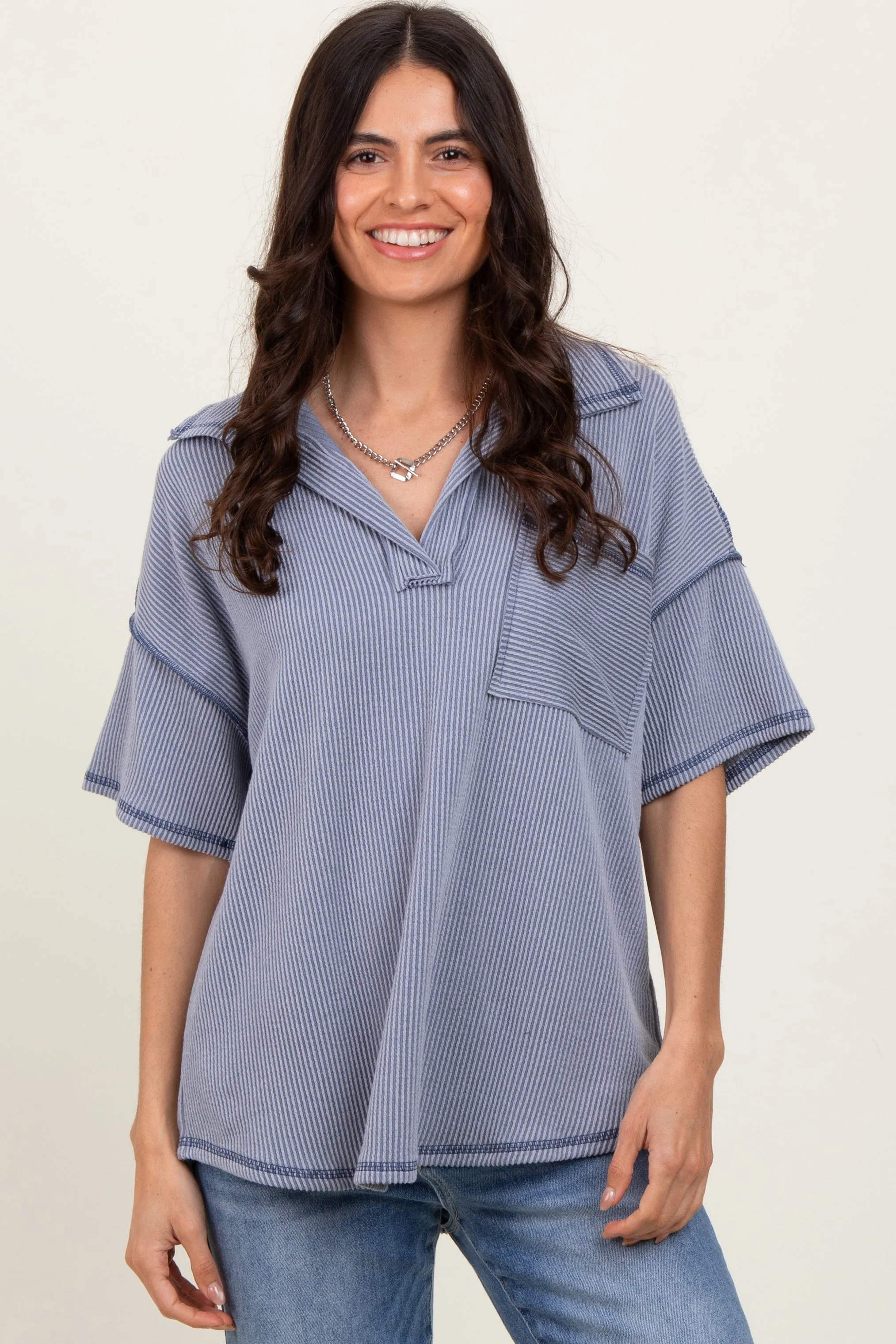 Gray Ribbed Reverse Stitch Tunic Top sold by Pinkblush