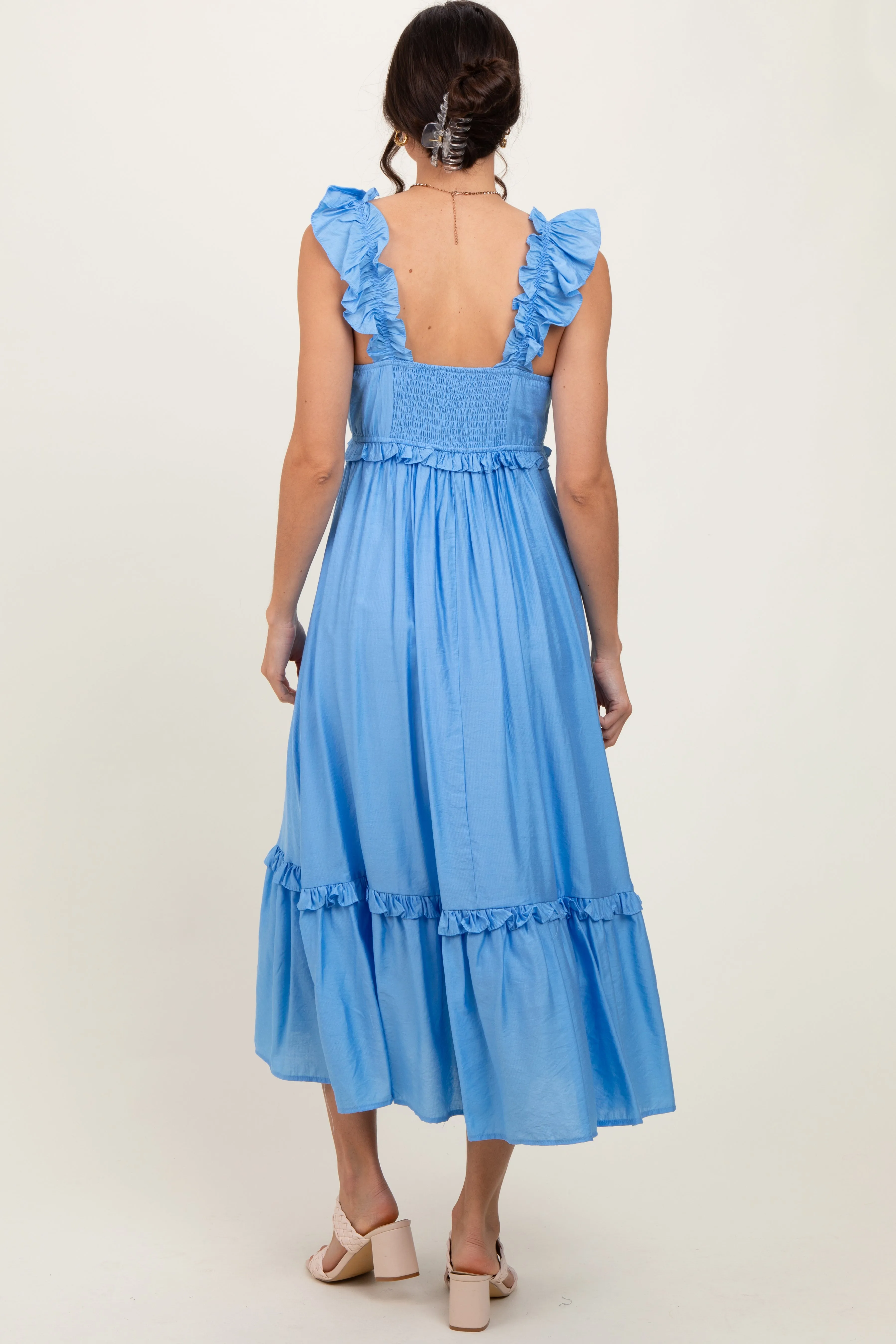 Blue Ruffle Strap Square Neck Midi Dress sold by Pinkblush product image thumbnail 4