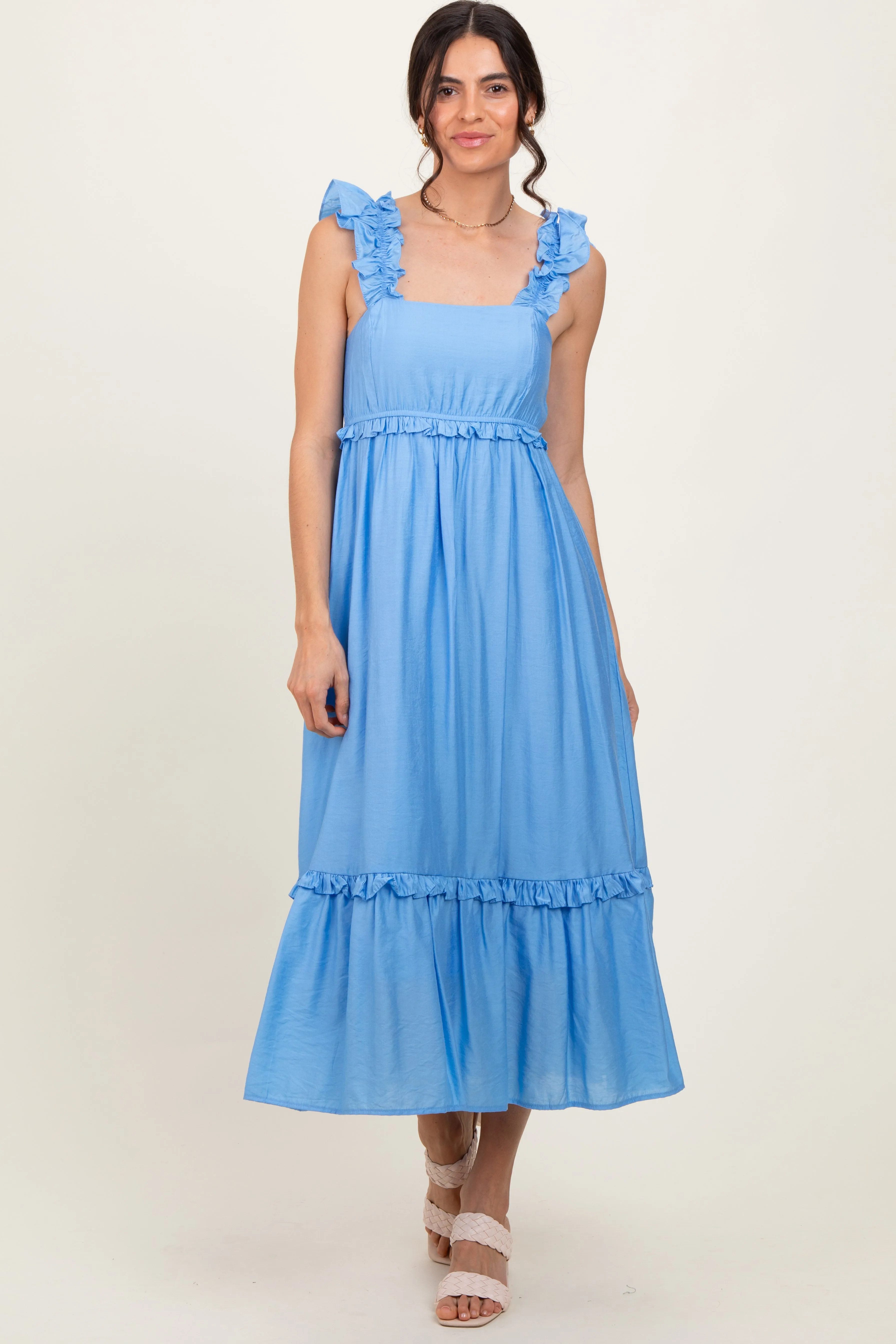 Blue Ruffle Strap Square Neck Midi Dress sold by Pinkblush product image thumbnail 2