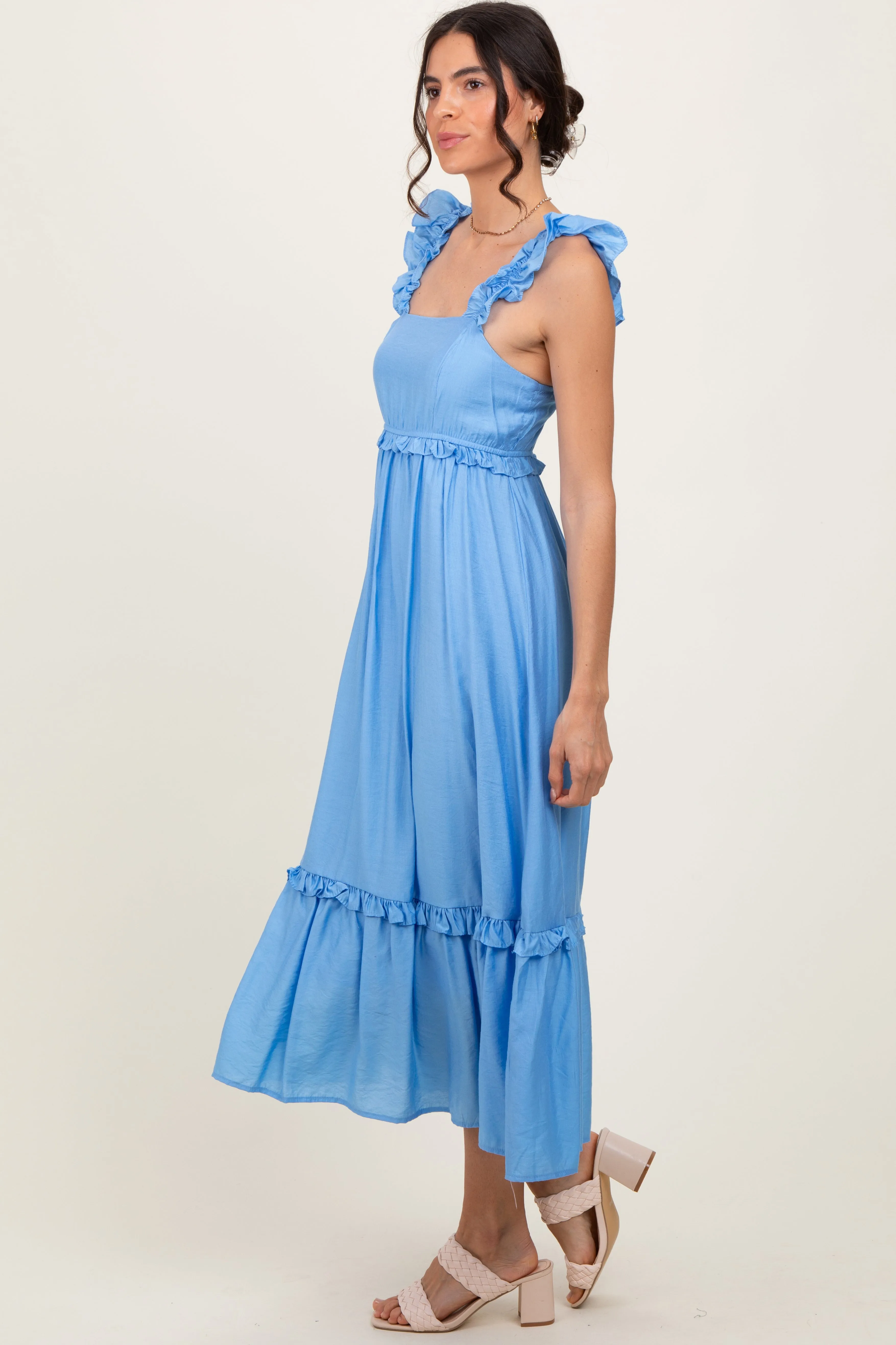 Blue Ruffle Strap Square Neck Midi Dress sold by Pinkblush product image thumbnail 3