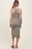 Light Olive/Soft White High Neck Ribbed Sleeveless Maternity Midi Dress sold by Pinkblush