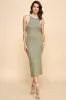 Light Olive/Soft White High Neck Ribbed Sleeveless Maternity Midi Dress sold by Pinkblush