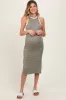 Light Olive/Soft White High Neck Ribbed Sleeveless Maternity Midi Dress sold by Pinkblush