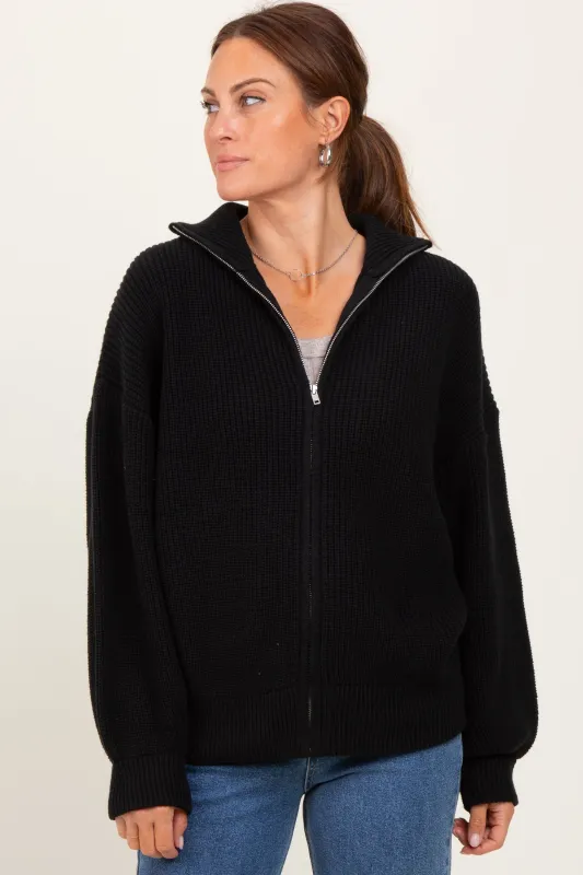 Black Oversized Zip Up Cardigan sold by Pinkblush