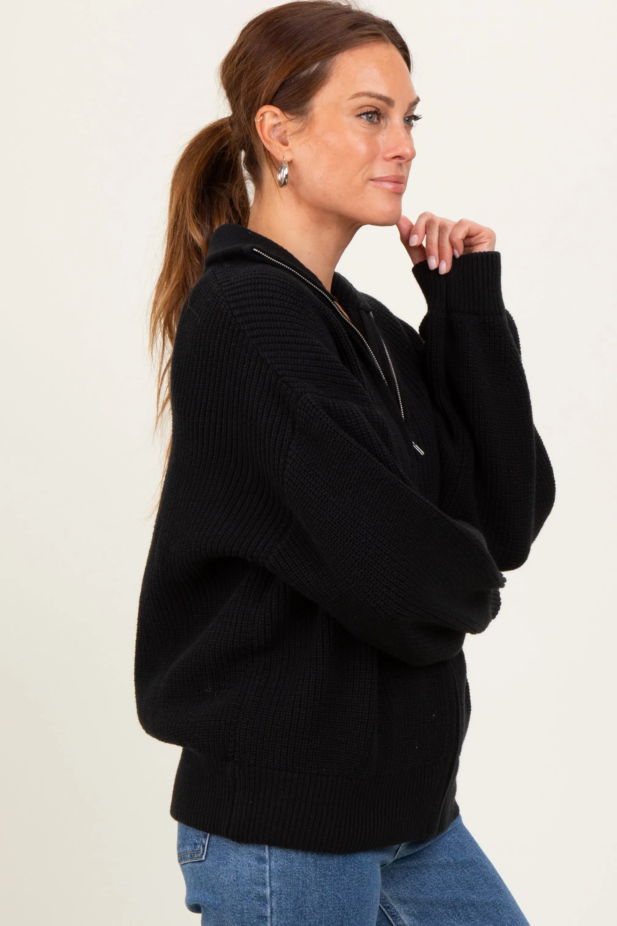 Black Oversized Zip Up Cardigan sold by Pinkblush product image thumbnail 3