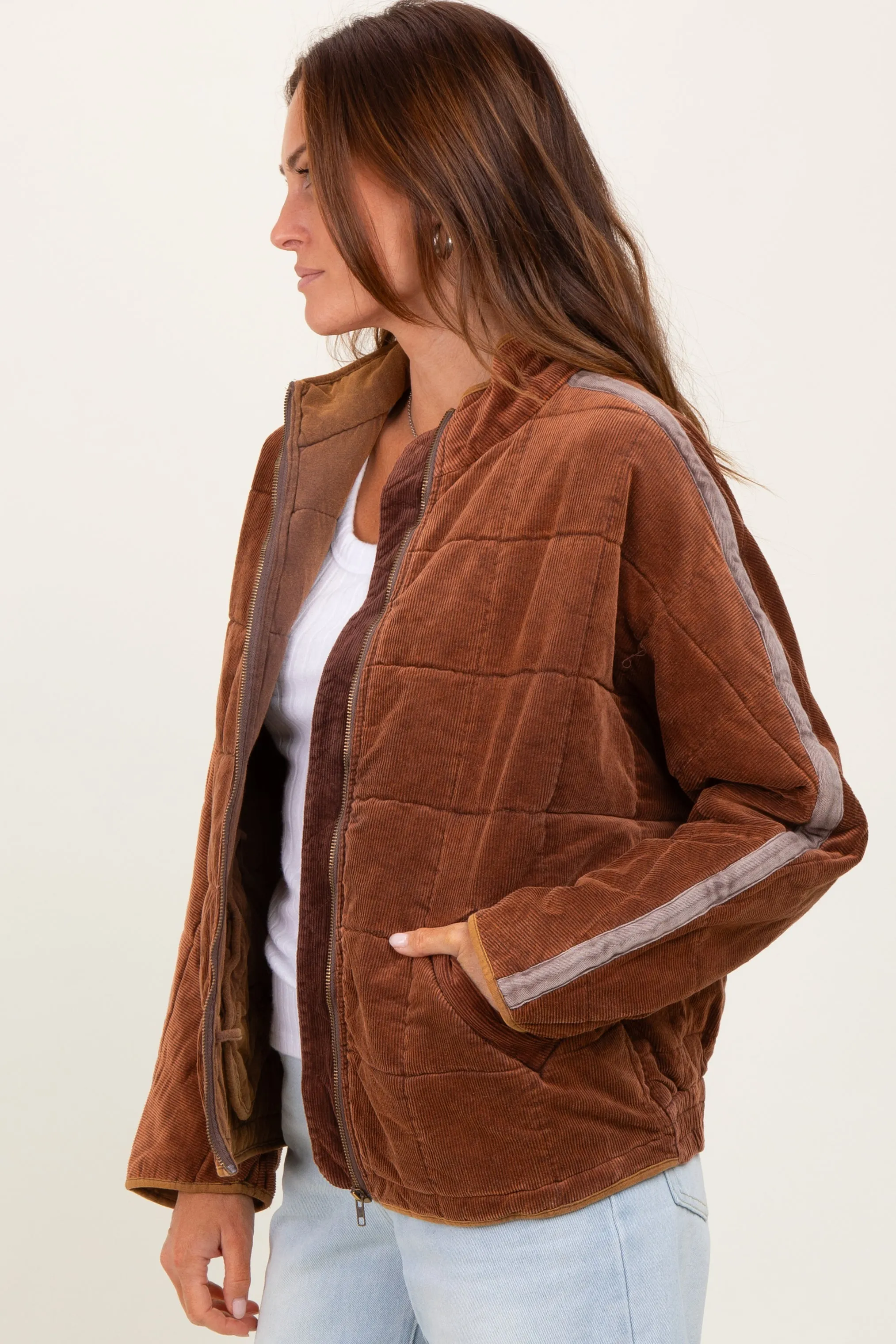 Brown Quilted Corduroy Puffer Jacket sold by Pinkblush product image thumbnail 3