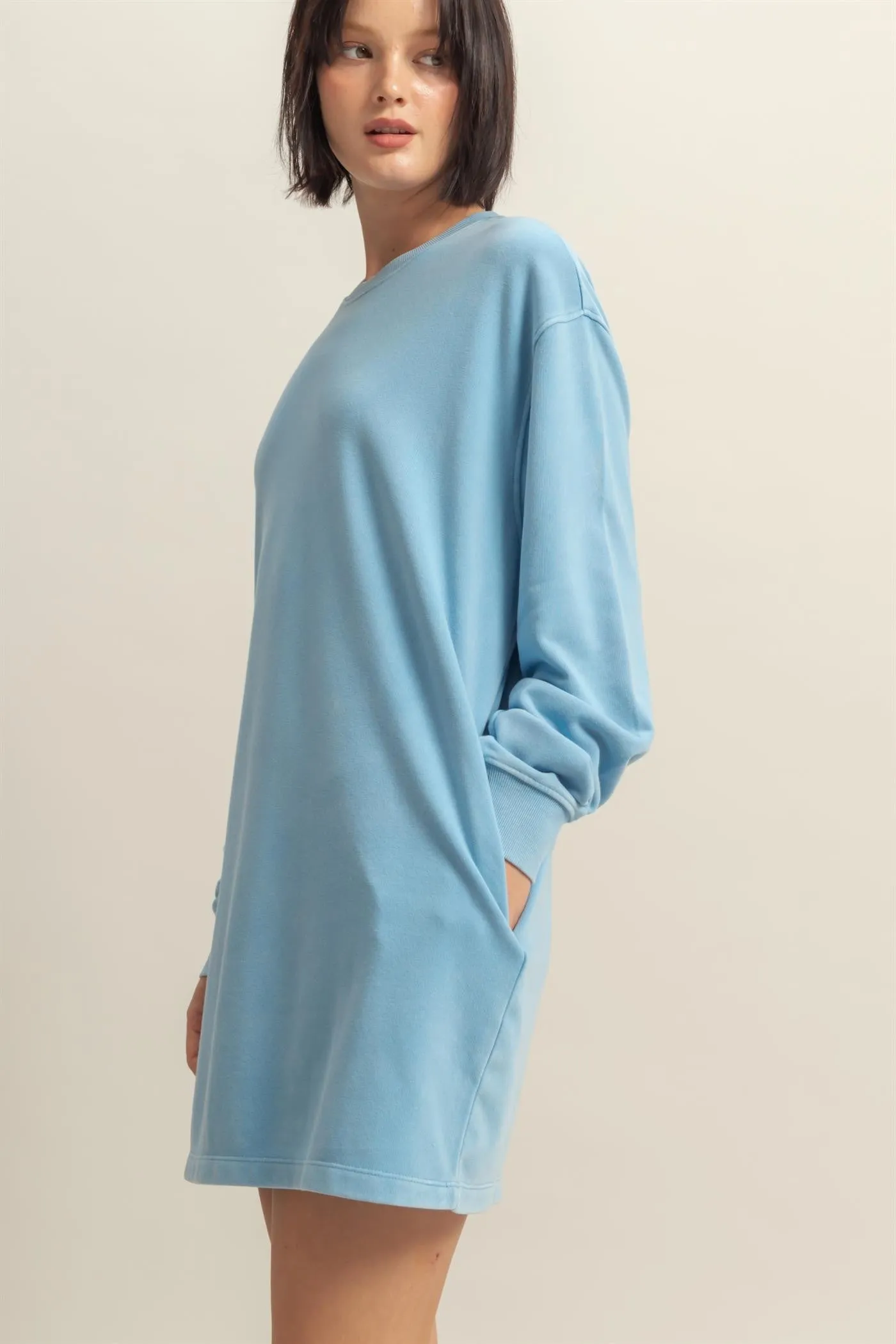 Blue Long Sleeve Oversized Sweatshirt Mini Dress sold by Pinkblush product image thumbnail 2