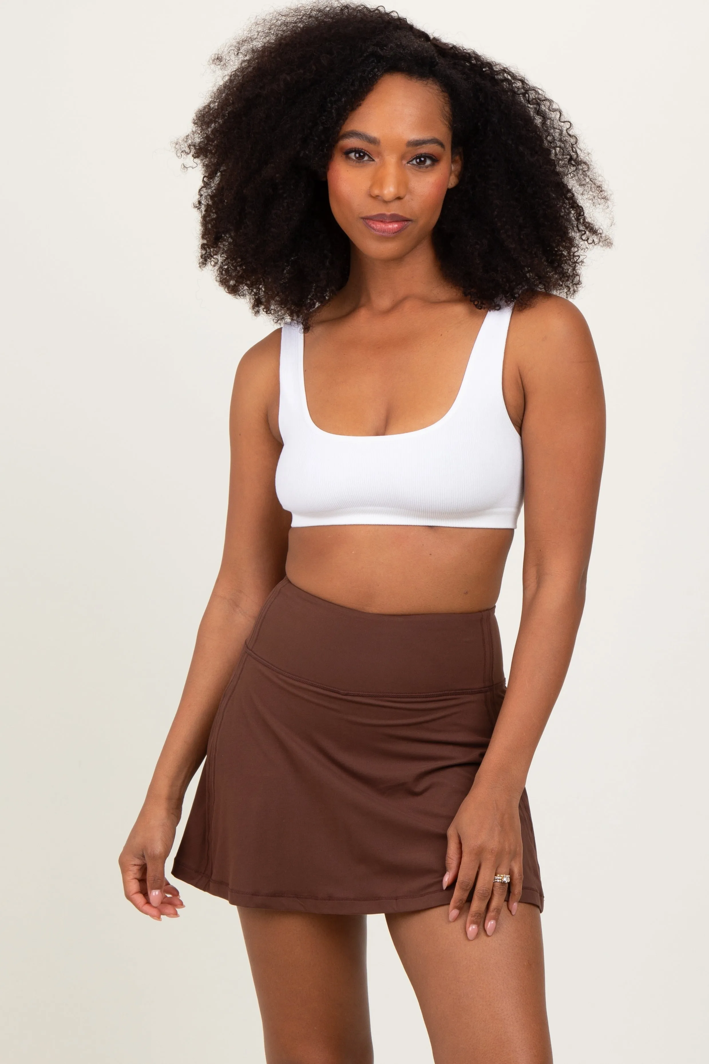 Brown Back Pleat Skort sold by Pinkblush