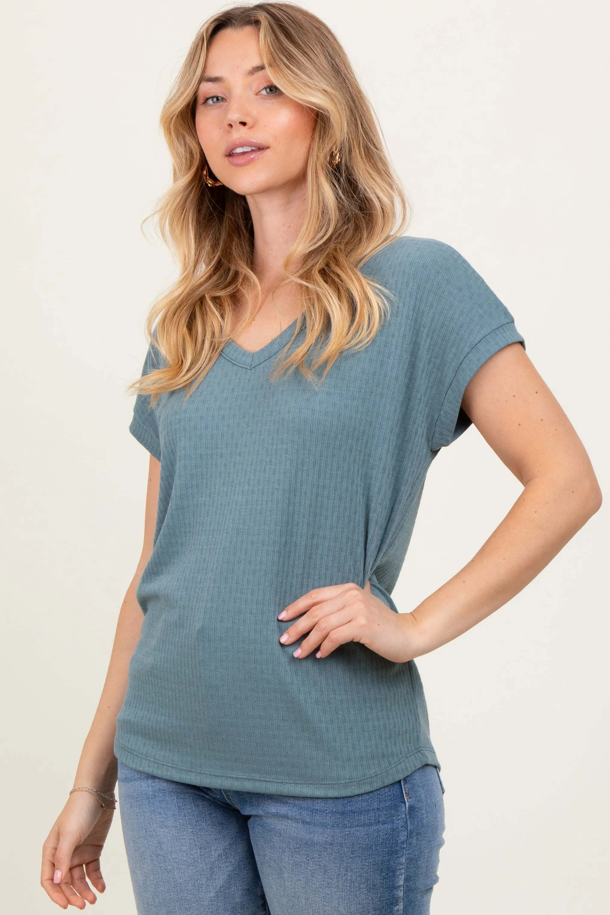 Blue V-Neck Pointelle Knit Top sold by Pinkblush product image thumbnail 3