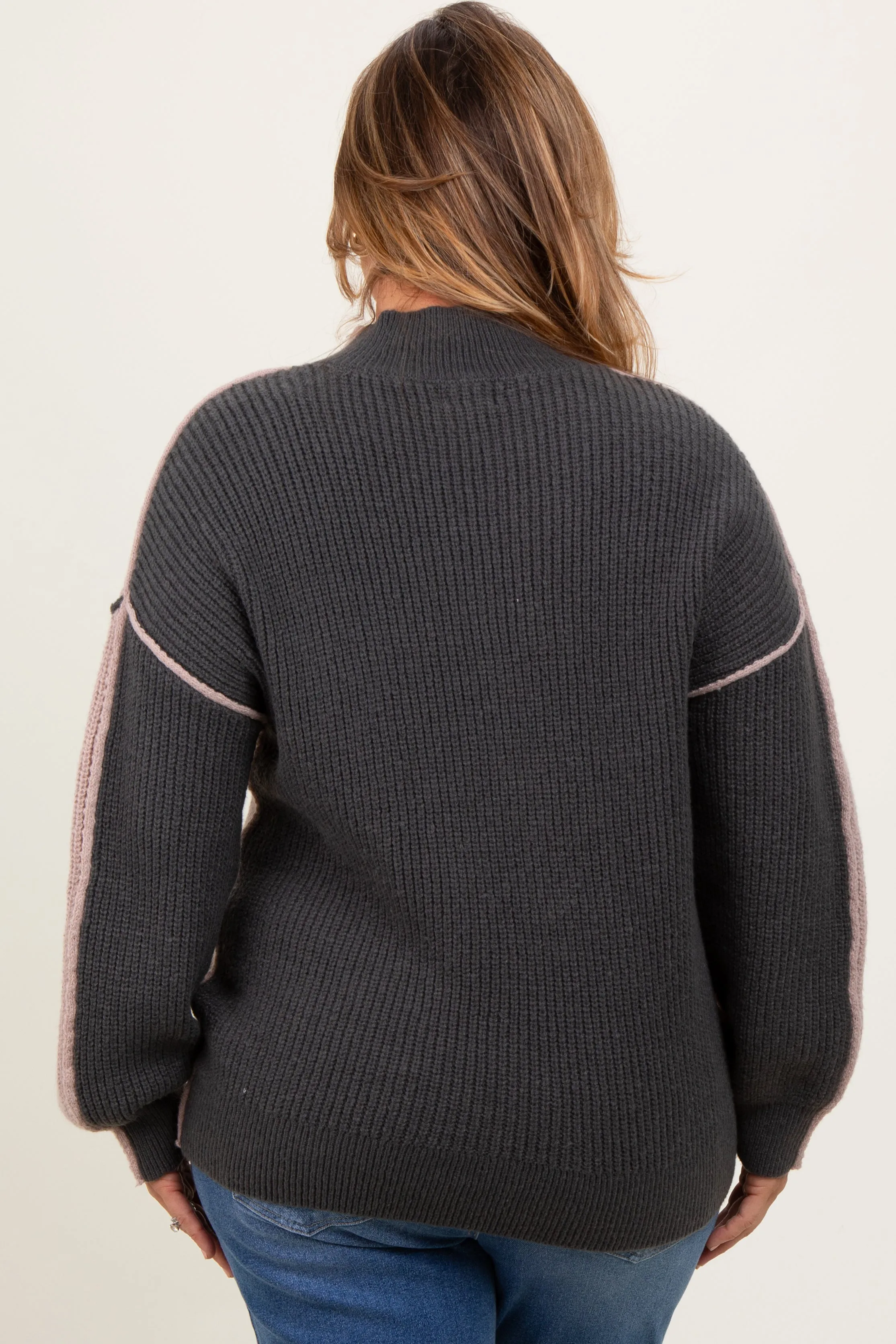Mocha Mock Neck Colorblock Maternity Plus Sweater sold by Pinkblush product image thumbnail 2