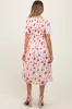 Light Pink Floral Smocked V-Neck Maternity Midi Dress sold by Pinkblush