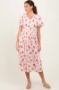 Light Pink Floral Smocked V-Neck Maternity Midi Dress sold by Pinkblush