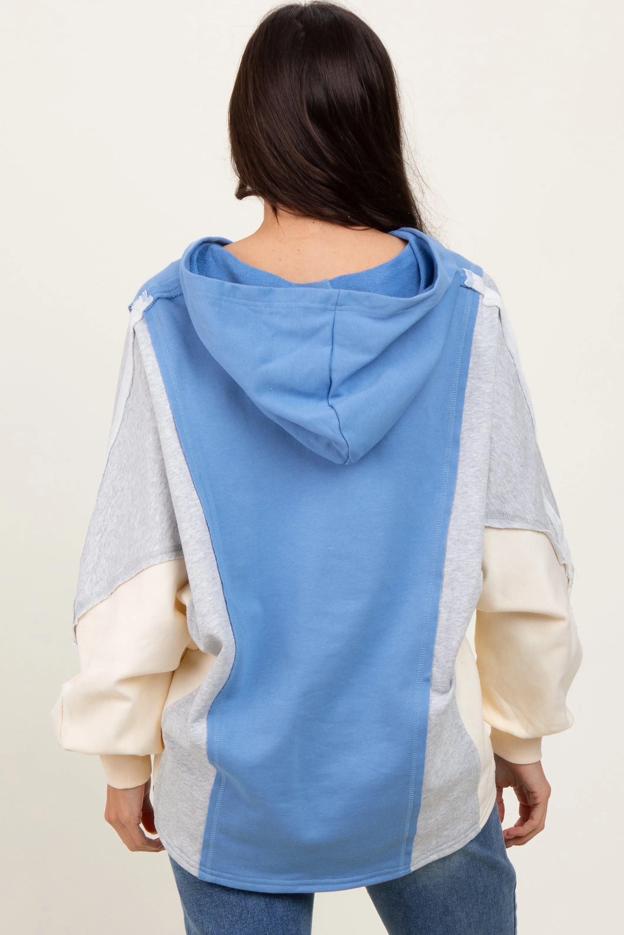Light Blue Colorblock Dolman Sleeve Hoodie sold by Pinkblush product image thumbnail 4