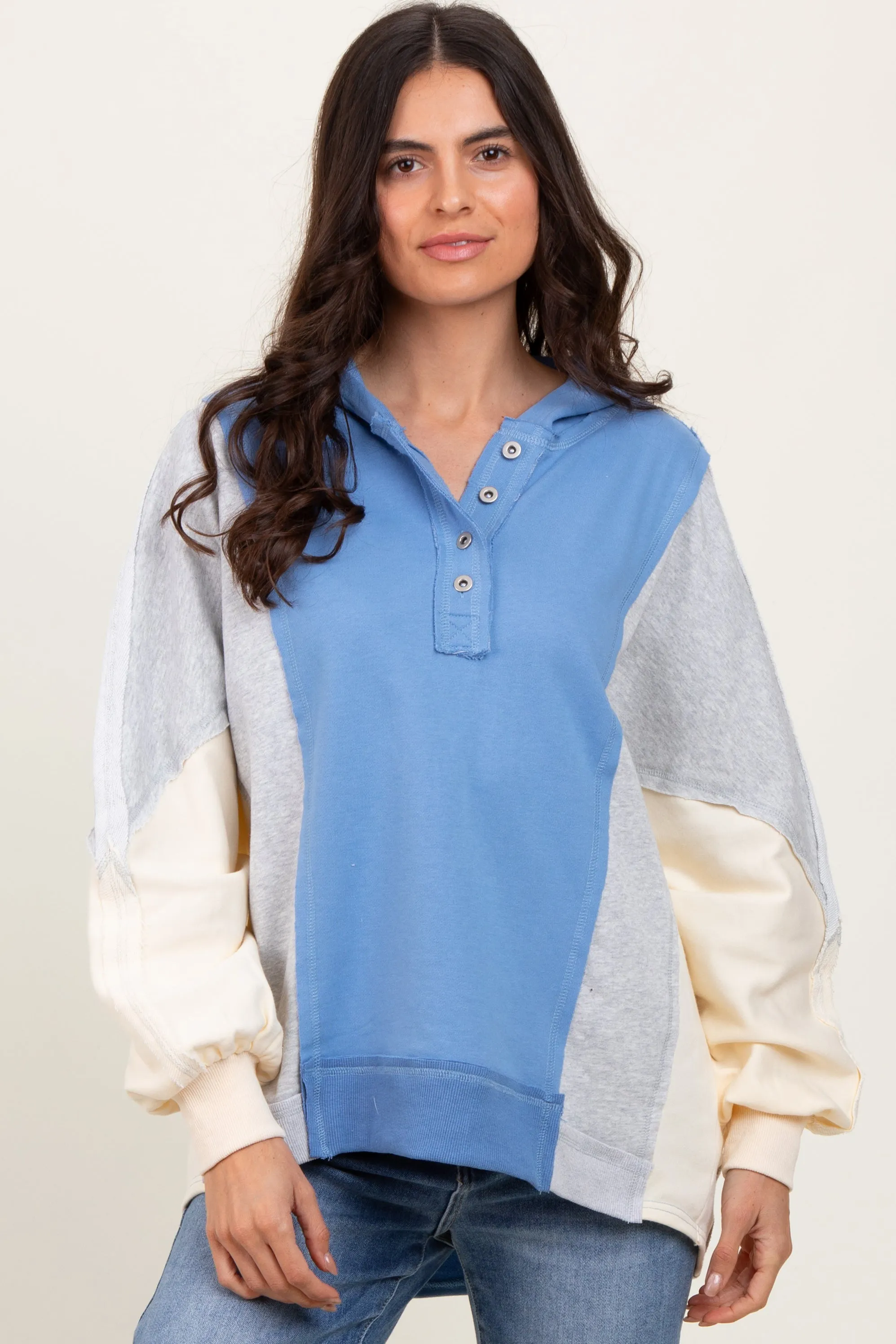Light Blue Colorblock Dolman Sleeve Hoodie sold by Pinkblush