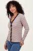 Mocha Striped Ribbed Long Sleeve Lace Detail Button Down Cardigan sold by Pinkblush