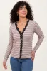 Mocha Striped Ribbed Long Sleeve Lace Detail Button Down Cardigan sold by Pinkblush