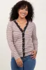 Mocha Striped Ribbed Long Sleeve Lace Detail Button Down Cardigan sold by Pinkblush
